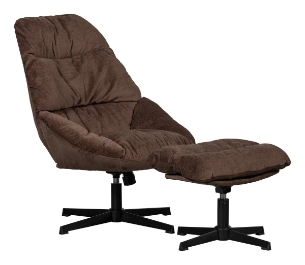 WOOOD Draaifauteuil Yaro Met hocker - Espresso - Exclusive