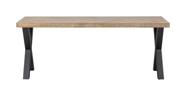 WOOOD Eettafel Tablo Mangohout Visgraat, met X-poot, 180 x 90cm