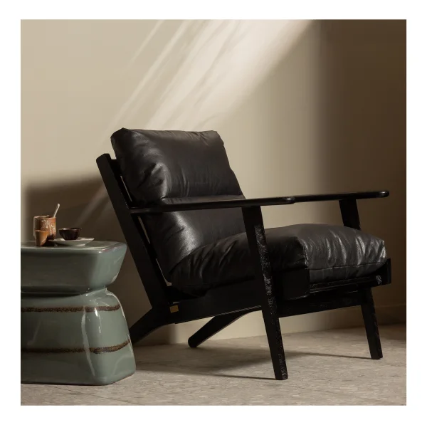 WOOOD Fauteuil Houston Acaciahout - Zwart - BePureHome
