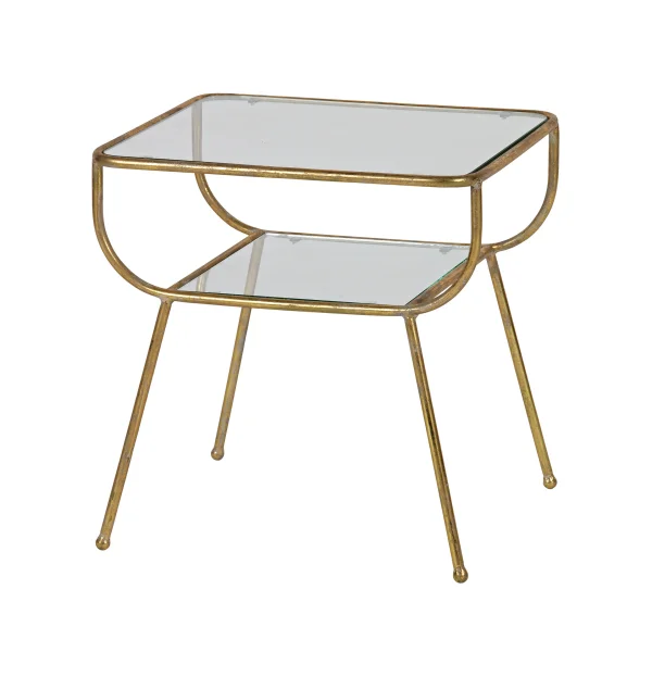 WOOOD Glazen Bijzettafel Amazing - Antique Brass - Vierkant - BePureHome