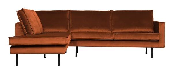 WOOOD Hoekbank Rodeo Links, Velvet - Roestbruin - BePureHome