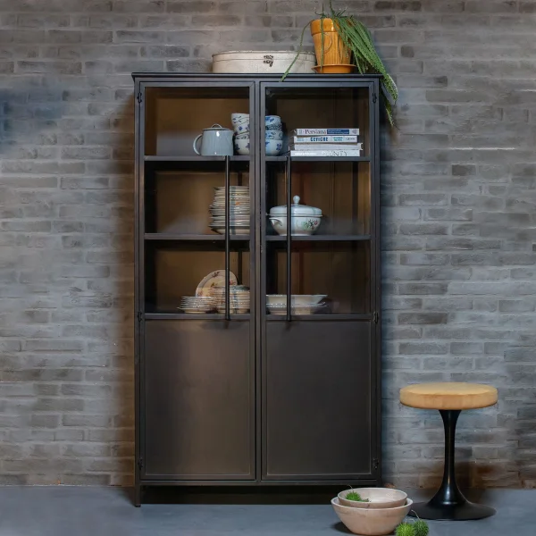 WOOOD Industriële Vitrinekast Exhibit 170 x 99cm - Zwart - BePureHome