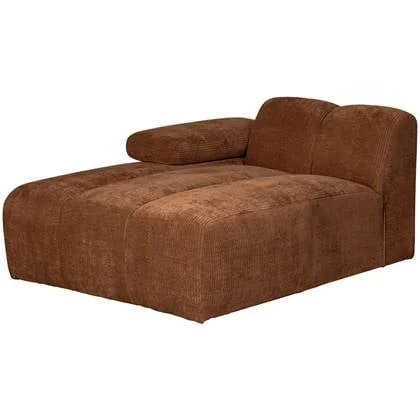 WOOOD Mojo Chaise Longue Elementenbank links - Ribstof - Roest Bruin