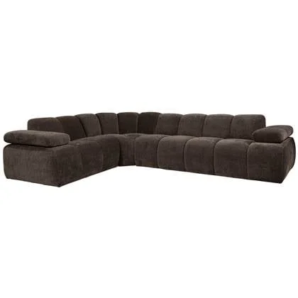 WOOOD Mojo Hoekbank Links - Ribstof - Bruin - 74x310x230