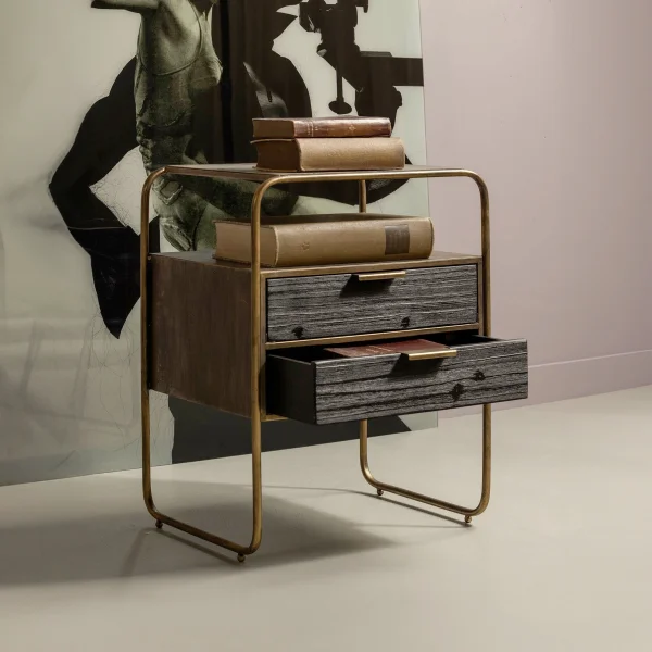 WOOOD Nachtkastje/Ladekast Polite Met 2 lades - Antique Brass - BePureHome