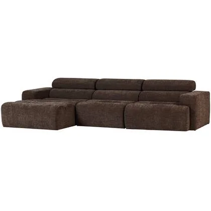 WOOOD Novi Chaise Longue Bank Links - Polyester - Donkerbruin Melange