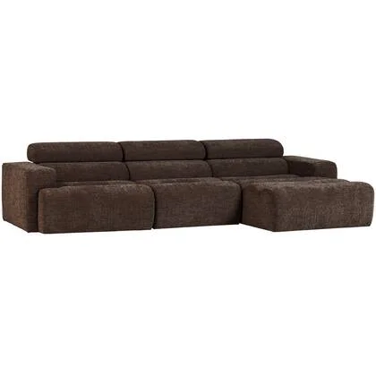 WOOOD Novi Chaise Longue Bank Rechts - Polyester - Donkerbruin Melange