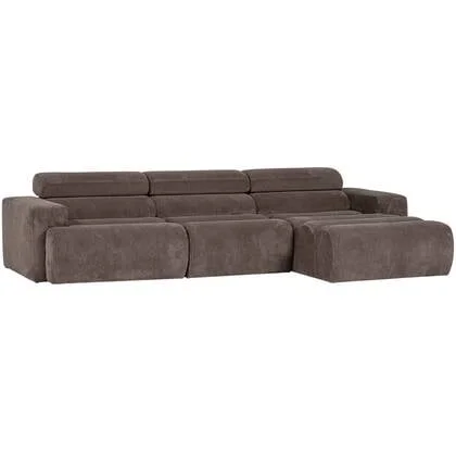 WOOOD Novi Chaise Longue Bank Rechts - Ribstof - Grijsbruin