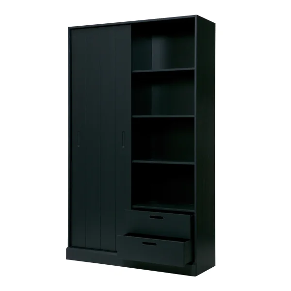 WOOOD Opbergkast Move Grenenhout, 200 x 120cm - Matzwart