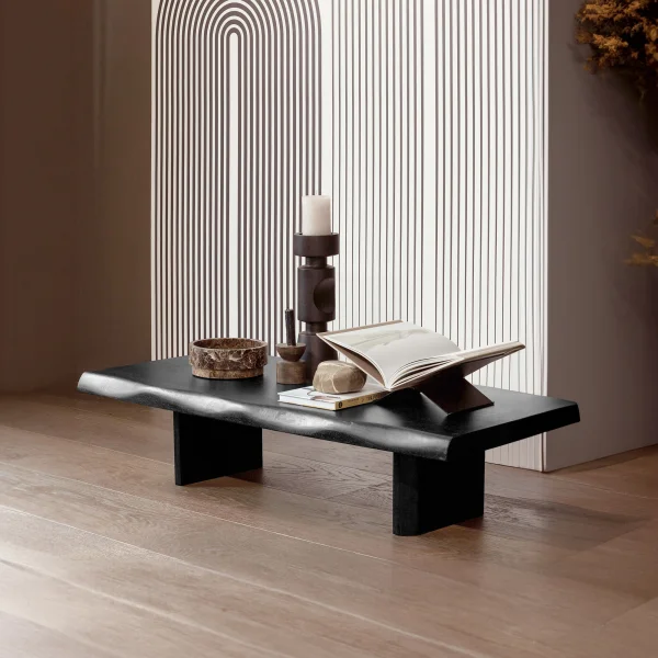 WOOOD Salontafel Cali Mangohout, 120 x 28cm - zwart - Japandi - Exclusive