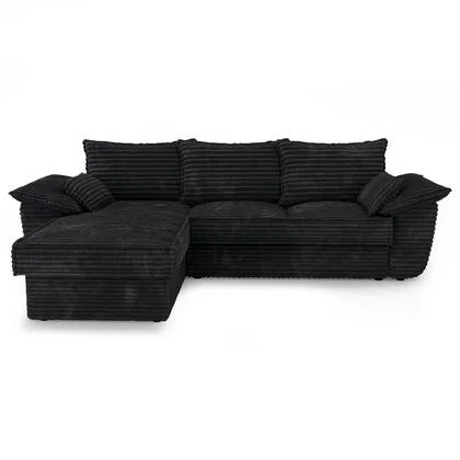 XXL zwart ribfluweel linker hoekbank 257cm