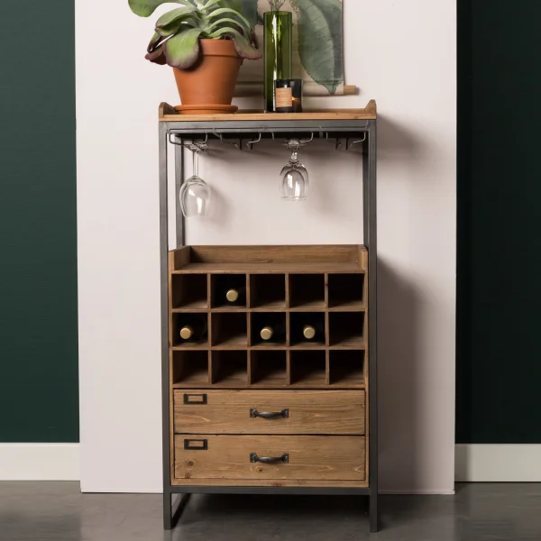 ZILT Industrieel Wijnkastje Joba Dennenhout, 112 x 56cm