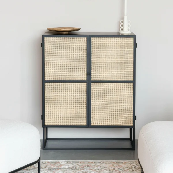 ZILT Opbergkast Richie Webbing, 100 x 80cm - Beige,Zwart