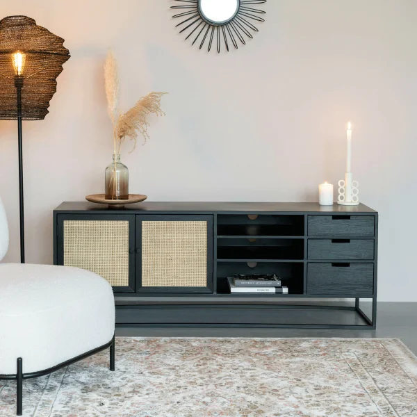ZILT TV-meubel Richie Webbing, 150cm - Naturel,Zwart