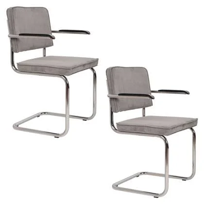 Zuiver Ridge Rib Armstoel Lichtgrijs - Set van 2