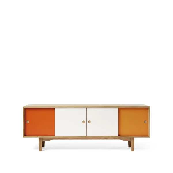 Zweed Moodi 180 sideboard oranje/wit, eikenhouten frame