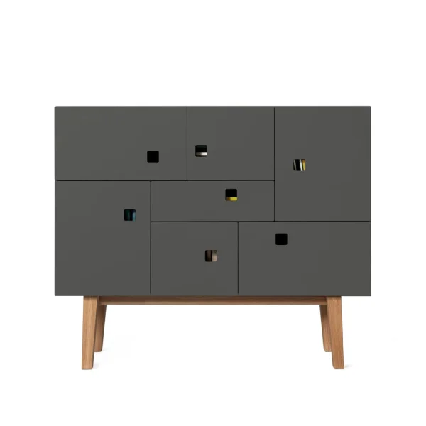 Zweed Peep C1 kast slate grey, retro, eikenhouten onderstel