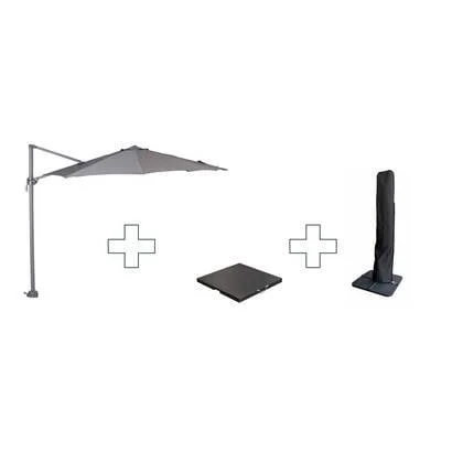 Zweefparasol Hawaii S - met voet en hoes - Donkergrijs - 300 cm