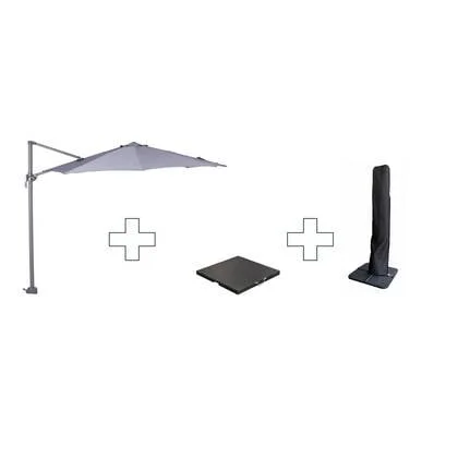 Zweefparasol Hawaii S - met voet en hoes - Lichtgrijs - 300 cm