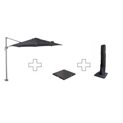 Zweefparasol Hawaii S - met voet en hoes - Zwart - 300 cm