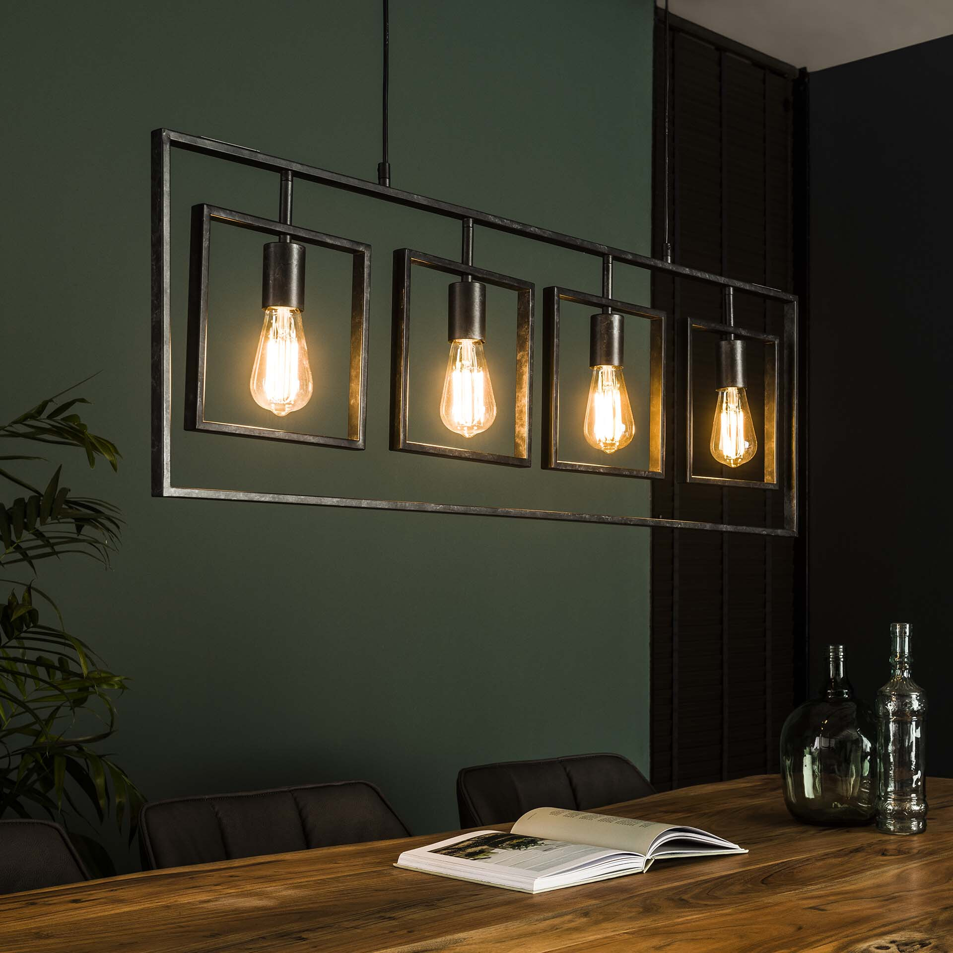 Hanglamp Errol, Metaal, 4-lamps, 109cm - Zwart